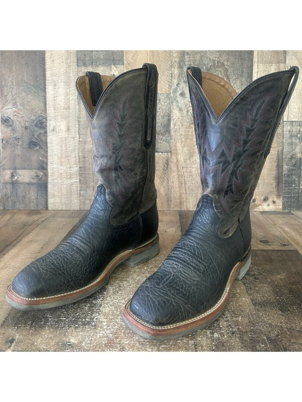 Lucchese Bootmaker M4095 Rudy Square Toe Barn Cowboy Boots Mens 10 D